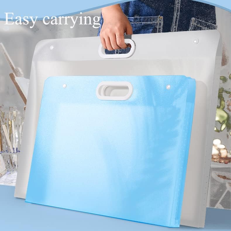 Sohynca 2pcs Plastic Art Portfolio Folder 17.32x13.22inch and 12.99x11inch Arts Storage Case for Diamond Painting, Student Drawing Container, Kids Artworks Keepsakes Storage Case,A3 and Letter Size (Blue) - Image 5